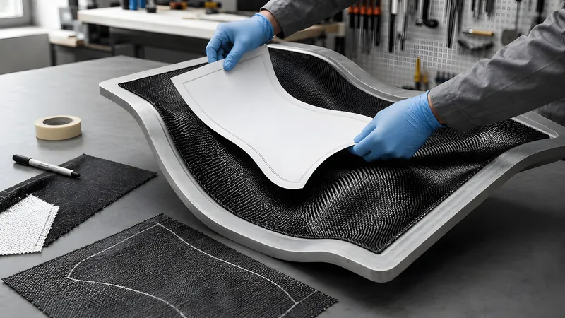 Papierschablone wird von der Form abgenommen und auf das Gewebe übertragen
