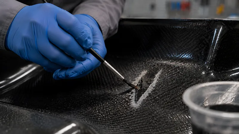 Tooling-Gelcoat in die vorbereitete Schadstelle auftragen (leicht überhöht, mindestens 0,4 mm)