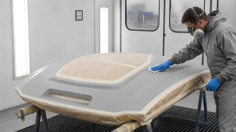 GFK-Bauteil abkleben und unmittelbar vor dem Lackieren mit dem Staubbindetuch entstauben