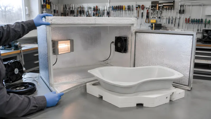 Gedämmte Temperkammer mit geregelter Wärmequelle und Umluft-Ventilator aufbauen