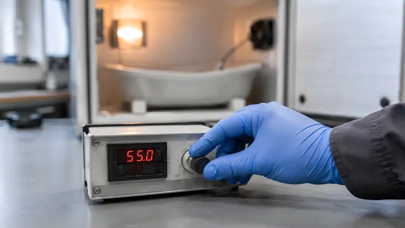 Regler zeigt die Zieltemperatur: langsam aufheizen (max. 10 K/h), halten, langsam abkühlen