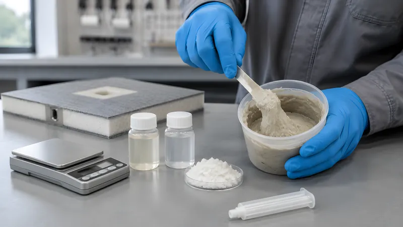 Epoxid mit Baumwollflocken/Verdickungsmittel zu einer standfesten, blasenfreien Paste anmischen