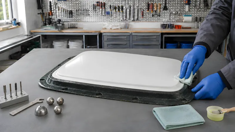 Den Flansch der ersten Hälfte sorgfältig mit Wachs und PVA eintrennen, damit die Hälften nicht verkleben