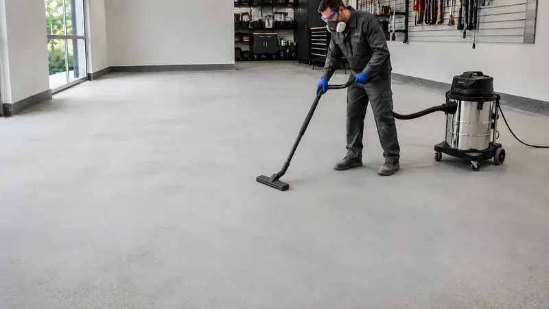 Geschliffene Betonfläche mit dem Industriesauger restlos entstauben