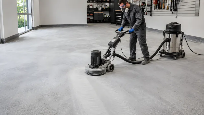 Betonboden mit der Bodenschleifmaschine und angeschlossener Staubabsaugung diamantschleifen