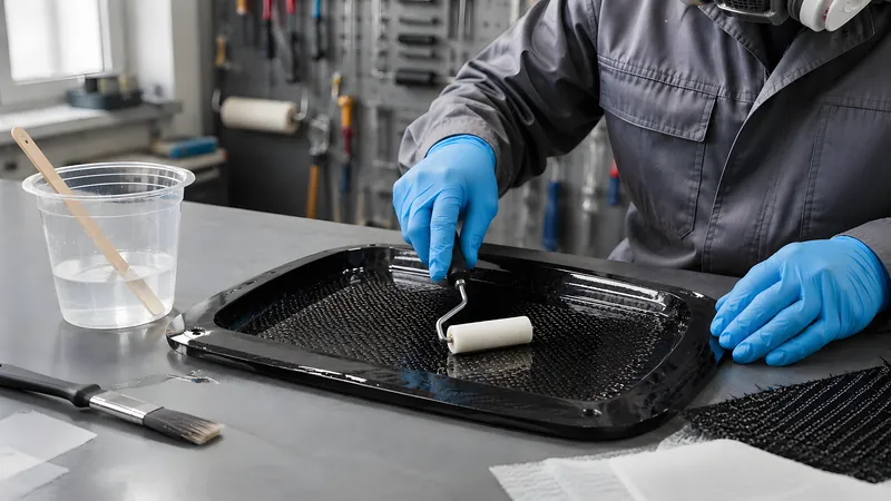 Carbongewebe mit dem Entlüftungsroller blasenfrei tränken