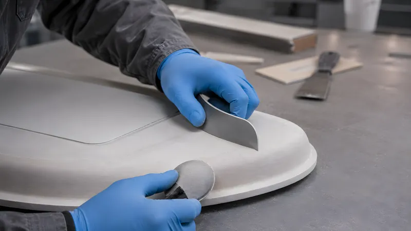 Kante mit Radius-Schablone gleichmäßig abrunden (mindestens etwa 10 mm Radius)